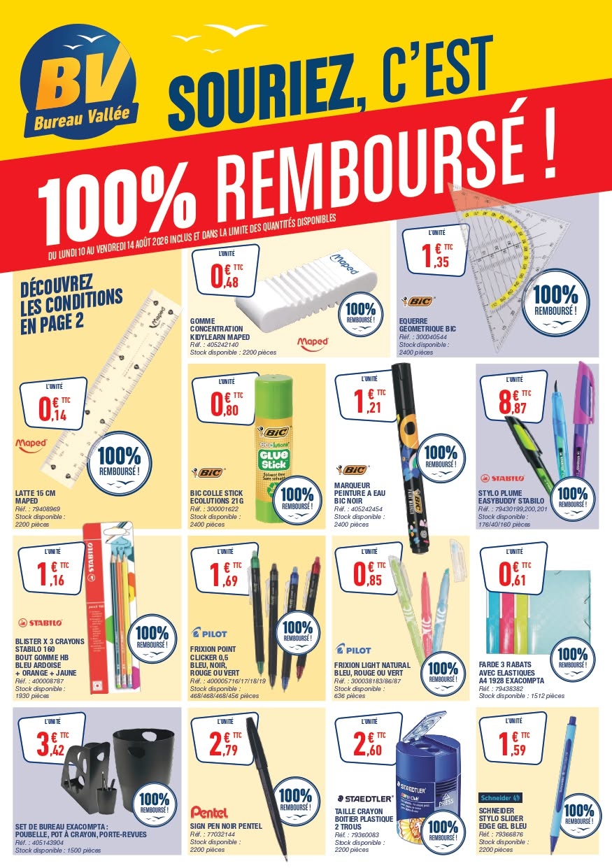 Fournitures scolaires 100% remboursées chez Bureau Vallée